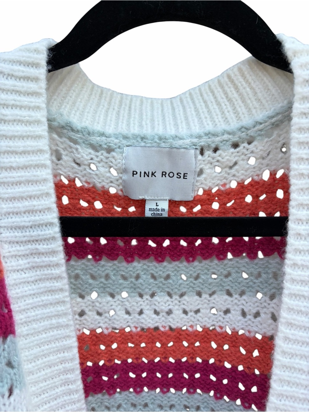 Pink Rose Striped Open-Front Knit Cardigan - White, Pink & Orange - Picture 2 of 3